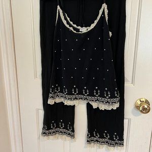 PJ Salvage Pajama Set - Black & Creme Embroidered Lace - M Top / S Bottom